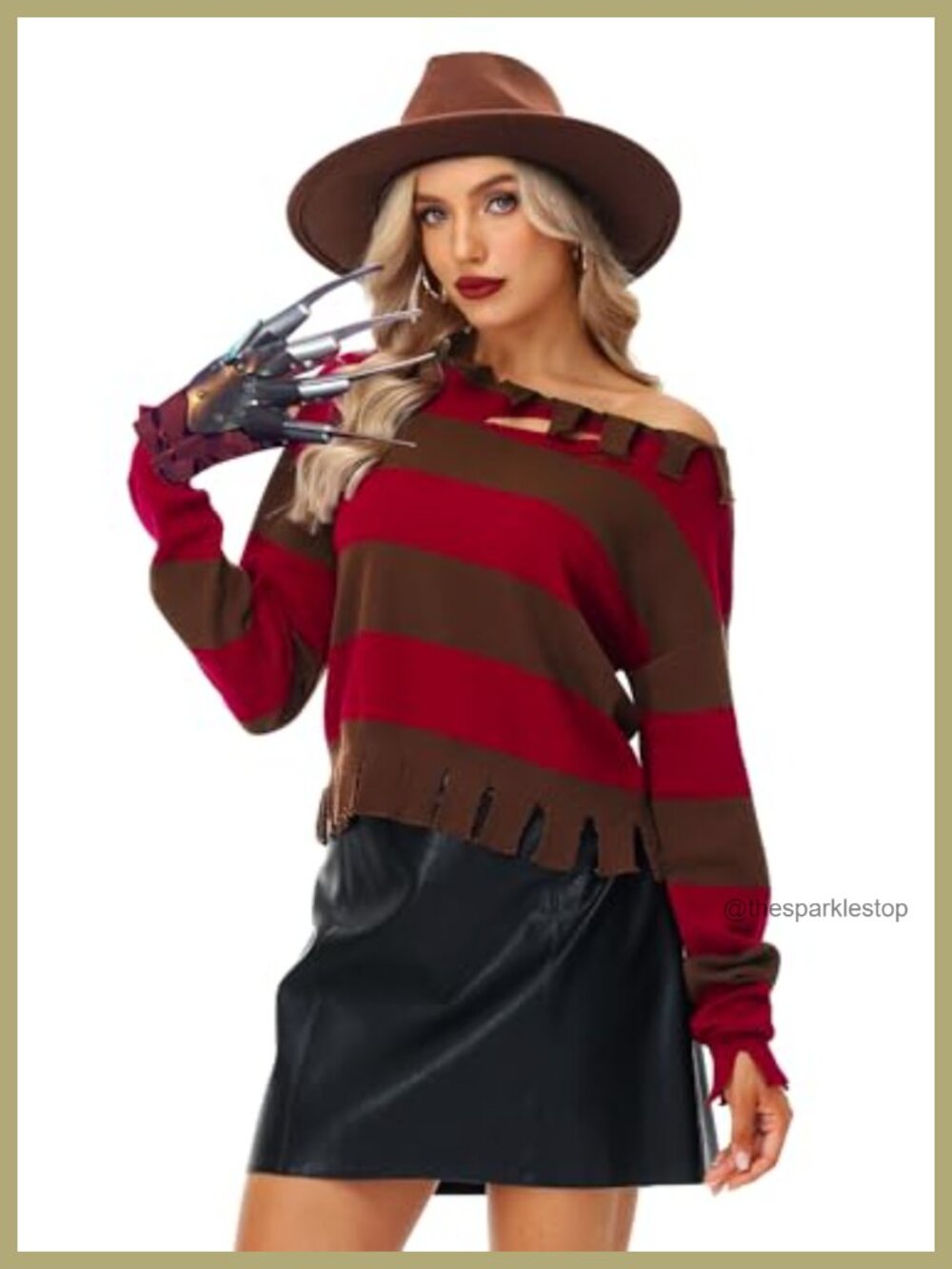 Cropped Striped Sweater Long Sleeve Crew Neck Pullover Halloween Costume